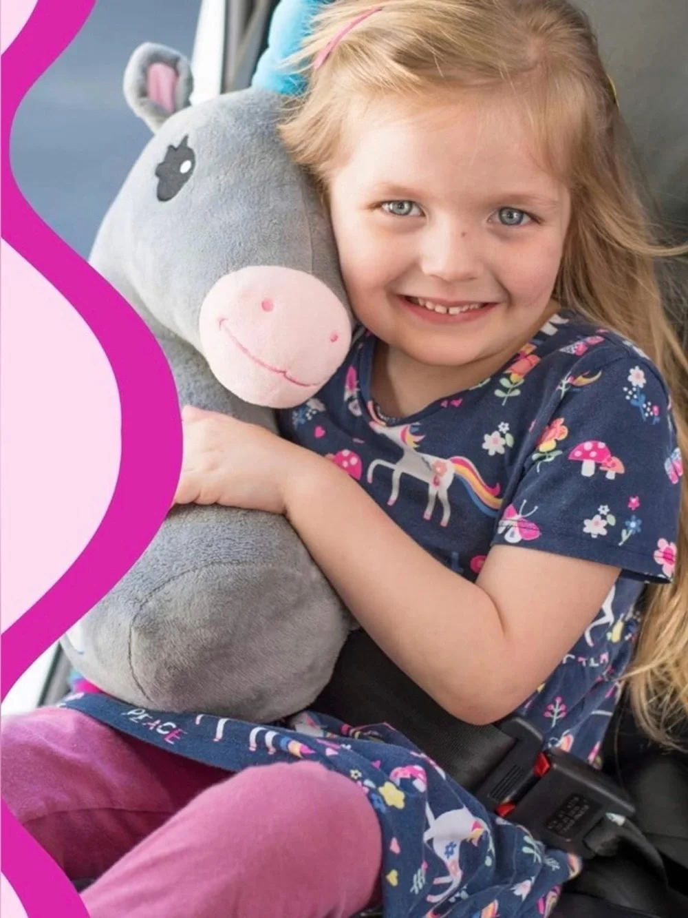 Unicorn Seat Belt Pillow designed for Travel. Sleeping/Resting During Car Rides